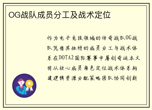 OG战队成员分工及战术定位