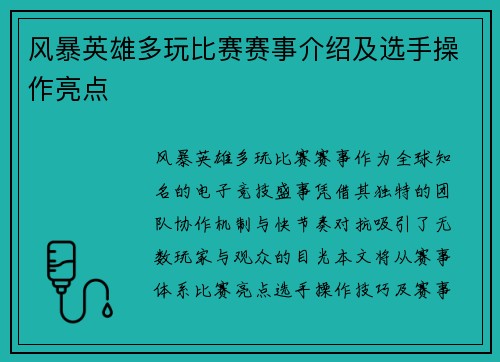风暴英雄多玩比赛赛事介绍及选手操作亮点